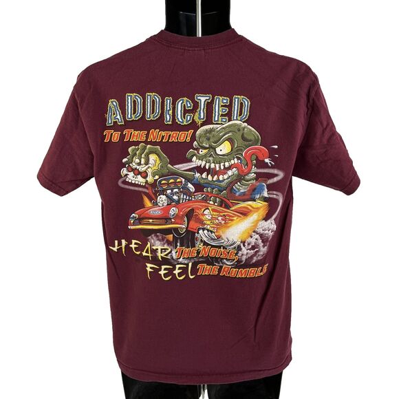 NHRA Addicted To The Nitro Racing T-Shirt Maroon Official Double Sided Og Size M - Picture 3 of 7